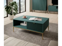 Mesa De Centro| Mesa de centro em madeira laminada com pés em metal dourado 104x68 cm Verde