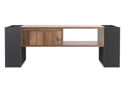 Mesa de centro em madeira granulada, 106,4x40x60cm, com 1 gaveta e compartimentos de arrumação, + Cinza^ Mesa De Centro