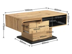 Mesa de centro em madeira granulada, com 1 gaveta e espaço de arrumação, 100x47x60cm, carvalho + cinza^ Mesa De Centro