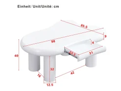 Mesa de centro em MDF com efeito de nuvem, 16 luzes LED coloridas e gavetas - com espaço de armazenamento.^ Mesa De Centro