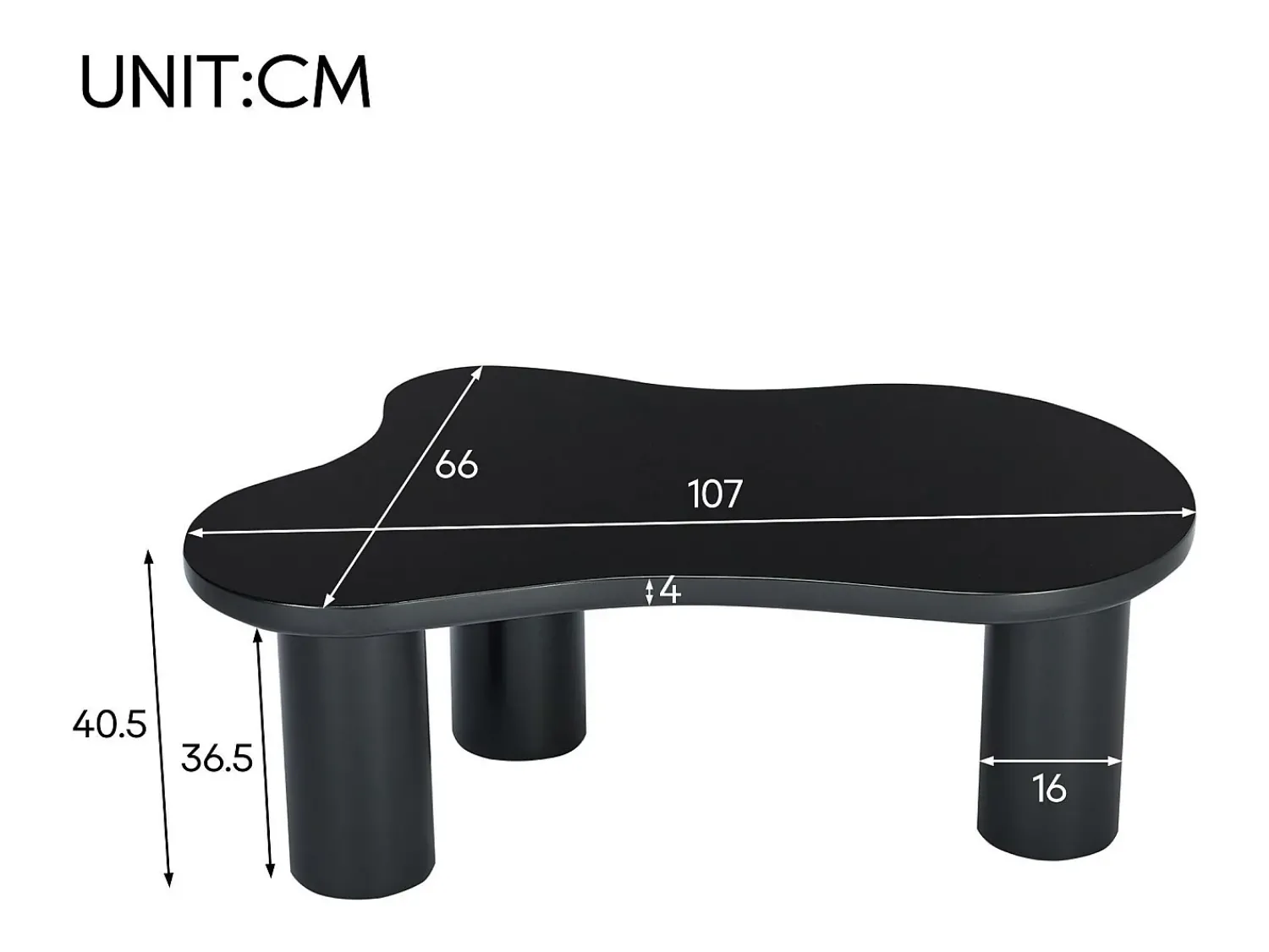 Mesa De Centro|ModernLuxe Mesa de centro em MDF e PVC - tampo irregular em forma de nuvem - Preto