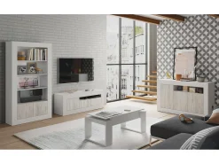 Mesa De Centro*Dmora Mesa de centro em pedra, Mesa de centro com tampo elevável, Mesa baixa da sala, 105x55h45/56 cm, Branco