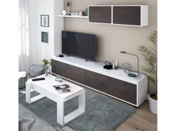 Mesa De Centro*Dmora Mesa de centro em pedra, Mesa de centro com tampo elevável, Mesa baixa da sala, 105x55h45/56 cm, Branco