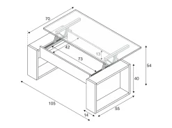 Mesa De Centro*Dmora Mesa de centro em pedra, Mesa de centro com tampo elevável, Mesa baixa da sala, 105x55h45/56 cm, Branco