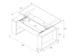 New Dmora Mesa de centro em sílex, Mesa de centro com tampo elevável, Mesa baixa da sala, 105x55h45/56 cm, Carvalho atado Castanho