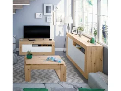 New Dmora Mesa de centro em sílex, Mesa de centro com tampo elevável, Mesa baixa da sala, 105x55h45/56 cm, Carvalho atado Castanho