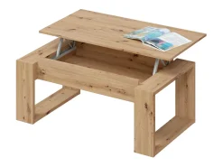 New Dmora Mesa de centro em sílex, Mesa de centro com tampo elevável, Mesa baixa da sala, 105x55h45/56 cm, Carvalho atado Castanho