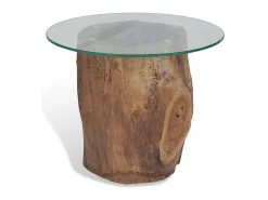 Mesa De Centro| Mesa de centro em teca e vidro 50x40 cm PT886298 Castanho