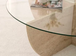 Mesa De Centro|Vente-unique Mesa de centro em vidro temperado - Efeito travertino e Transparente - AYSUN Transparente / Bege