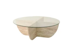 Mesa De Centro|Vente-unique Mesa de centro em vidro temperado - Efeito travertino e Transparente - AYSUN Transparente / Bege
