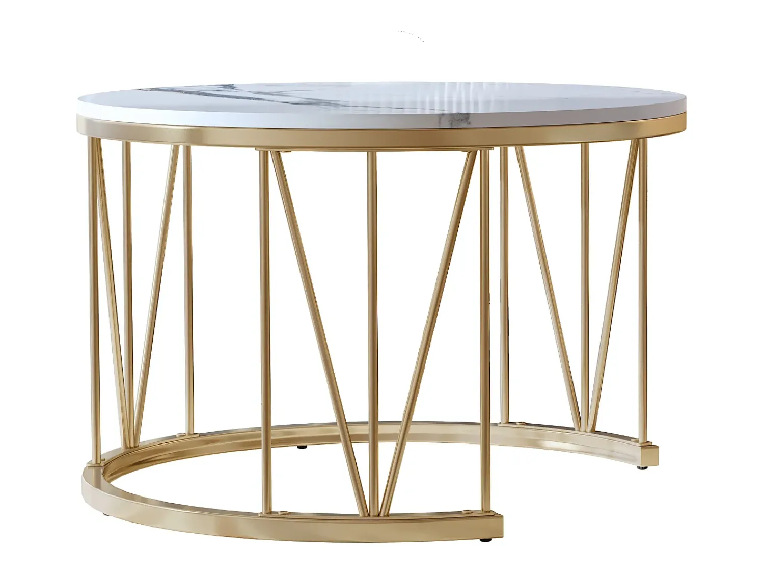 Mesa De Centro* Mesa de centro encaixável, folheado de mármore, estrutura de metal, e branco Dourado