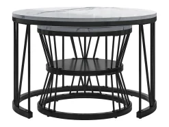 Mesa De Centro| Mesa de centro encaixável, folheado de mármore, estrutura de metal, e branco Preto