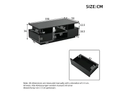 Mesa De Centro|ModernLuxe Mesa de centro envernizada brilhante 100x50x36 cm - con LED - 2 gavetas e espaço de armazenamento aberto - painéis de partículas - Preto