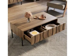 Mesa De Centro*ModernLuxe Mesa de centro estilo vintage 105x55x41 cm - com 2 gavetas - Estrutura de madeira - MDF - Natural Natural claro
