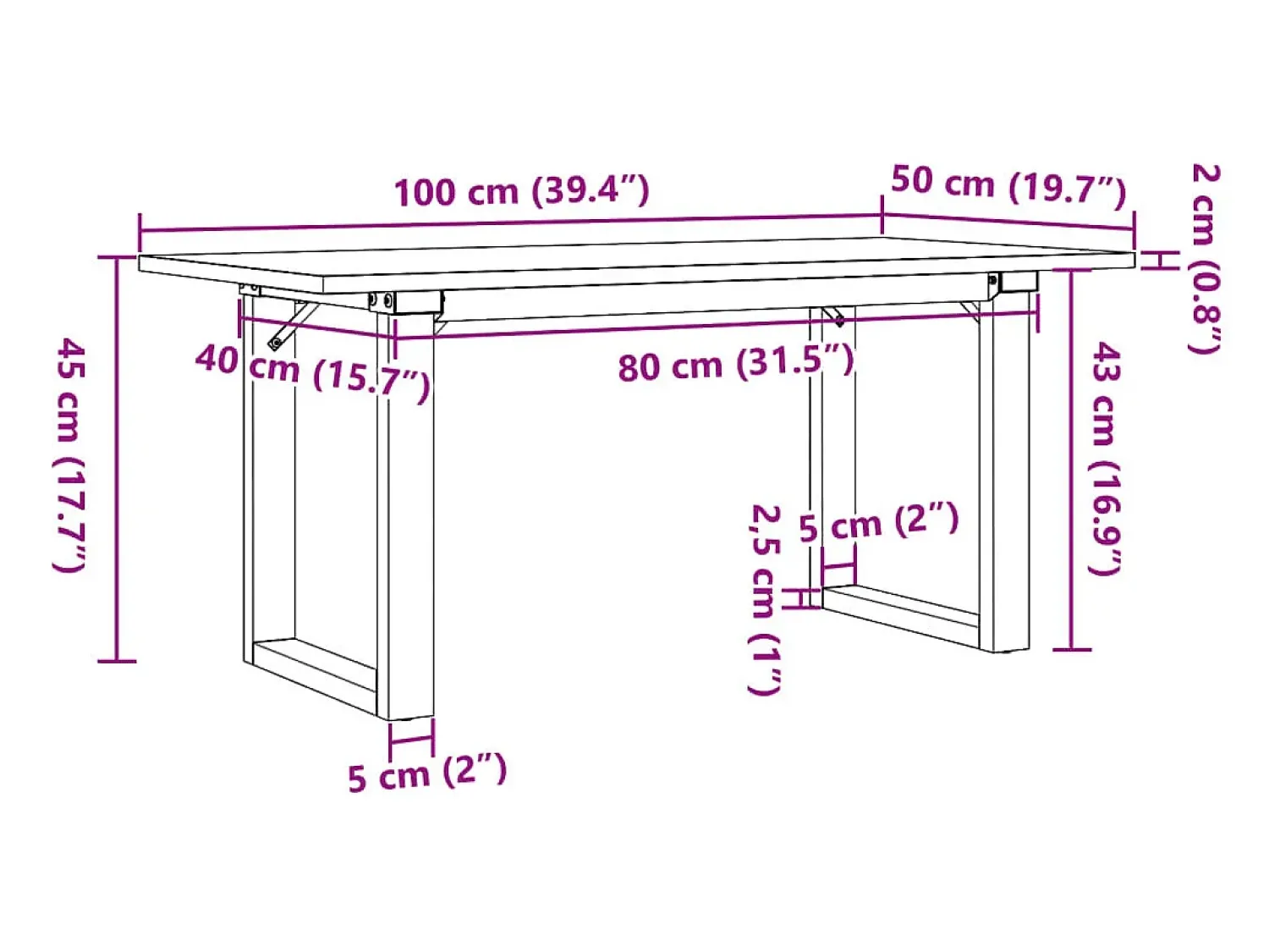 vidaxl Mesa de centro estrutura em O 100x50x45cm pinho e aço^ Mesa De Centro