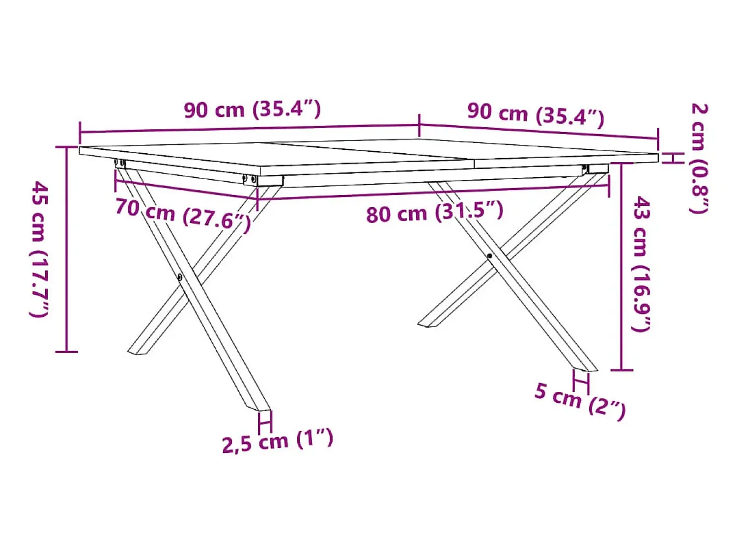 vidaxl Mesa de centro estrutura em X 90x90x45 cm pinho e aço^ Mesa De Centro