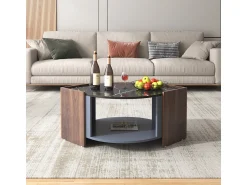 Mesa De Centro| Mesa de centro estruturada em mármore e nogueira com linhas únicas. Preto