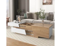 Discount Merax Mesa de centro extensível com 2 gavetas - 120 x 50 x 37,5 cm - Aglomerado - + natural Branco