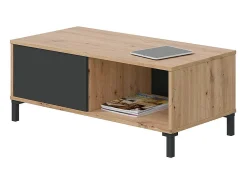 Mesa De Centro|Calicosy Mesa de centro fixa Brooklyn em carvalho Nodi e cinza antracite estilo industrial Preto / Natural claro