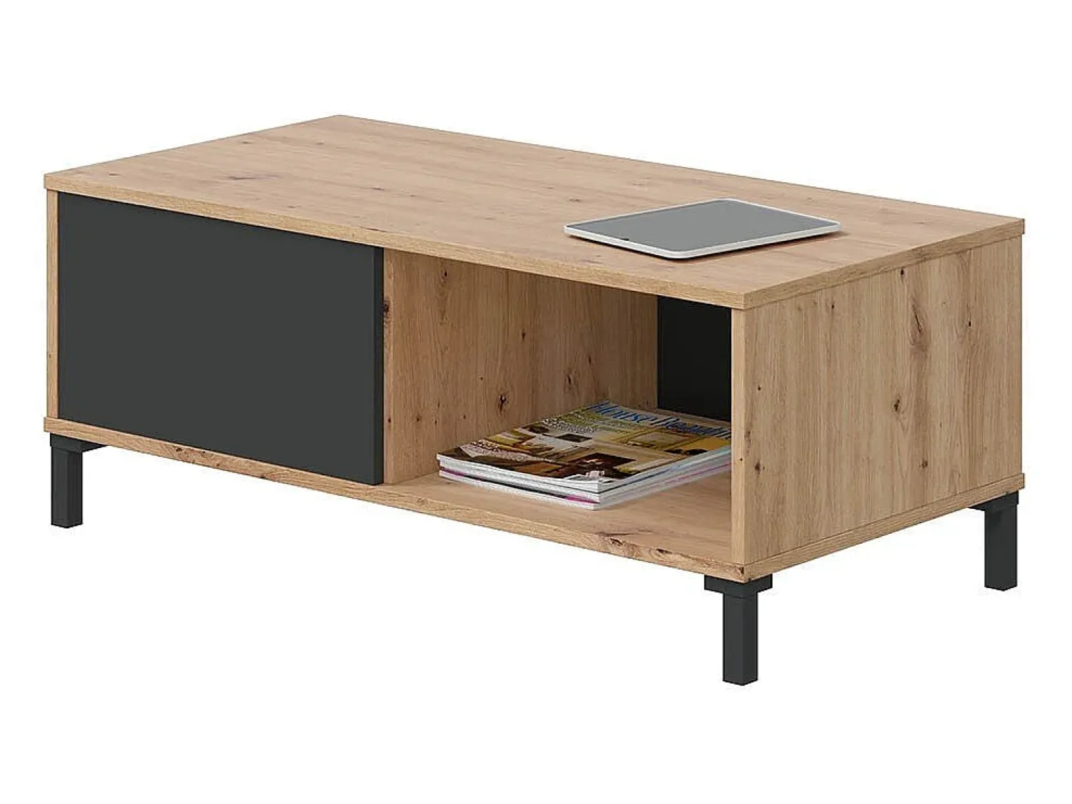 Mesa De Centro|Calicosy Mesa de centro fixa Brooklyn em carvalho Nodi e cinza antracite estilo industrial Preto / Natural claro