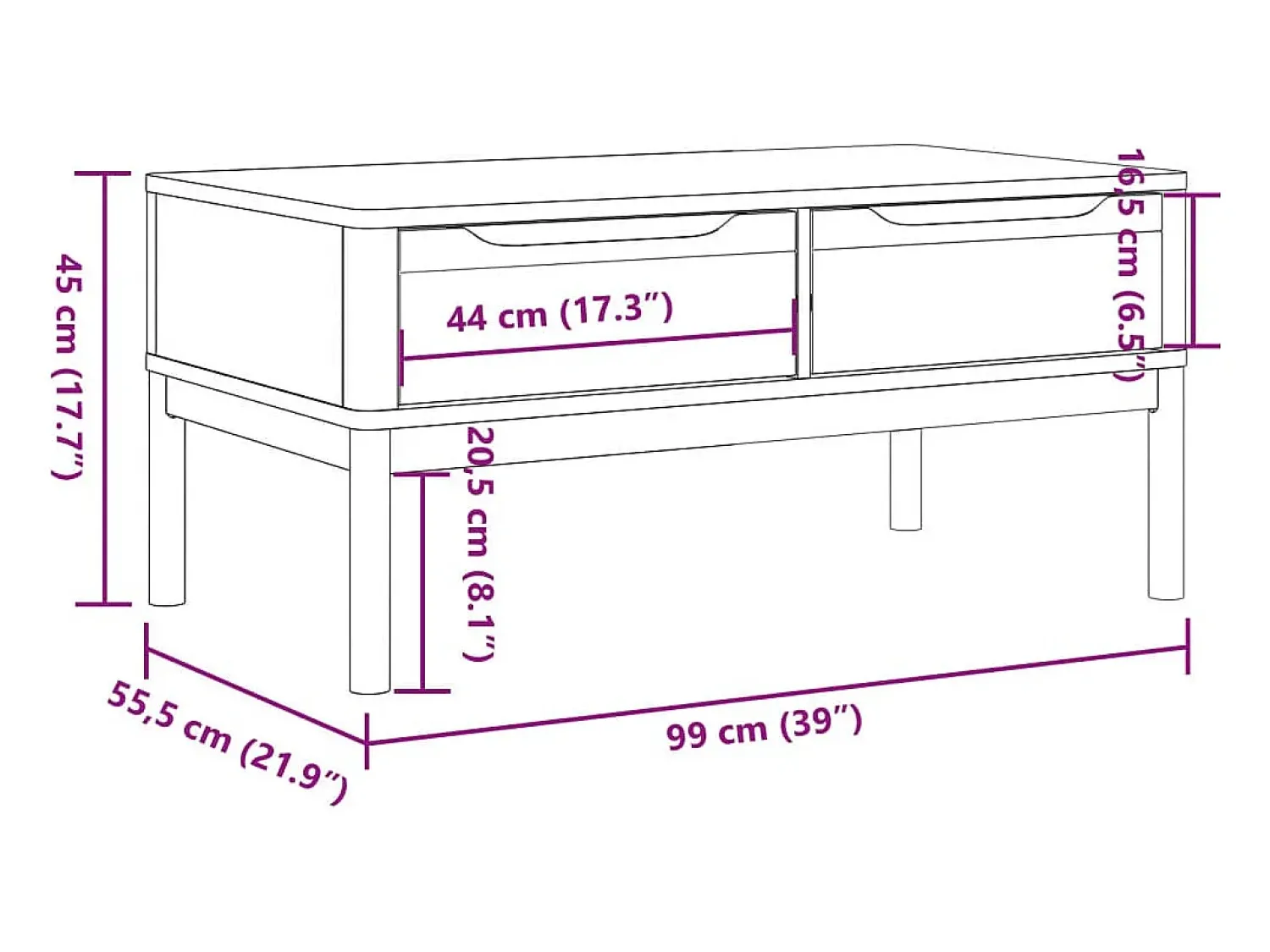 vidaxl Mesa de centro FLORO 99x55,5x45 cm madeira pinho maciça^ Mesa De Centro