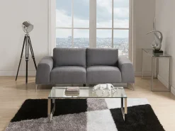 Vente-unique Mesa de centro FREYA com design exclusivo em vidro temperado e metal cromado.^ Mesa De Centro