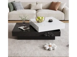 Mesa De Centro|Merax Mesa de centro giratória - 103 x 60 x 35,5 - mesa de centro dupla camada - aglomerado - Preto