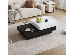 Mesa De Centro|Merax Mesa de centro giratória - 103 x 60 x 35,5 - mesa de centro dupla camada - aglomerado - Preto