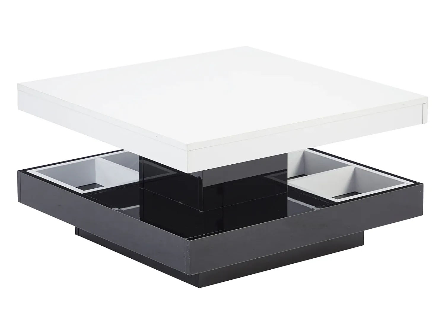 Mesa De Centro|Hauss Spole Mesa de centro giratória com espaço de arrumação, tampo lacado brilhante - e preto Branco