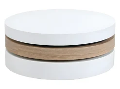 Outlet Vente-unique Mesa de centro giratória redonda - 3 plataformas - MDF - Cor: branco e carvalho. JANITA Natural claro / Branco