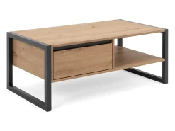 Mesa De Centro*Concept-Usine Mesa de centro industrial Kotor com gaveta e prateleira em carvalho artesanal Castanho