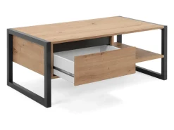 Mesa De Centro*Concept-Usine Mesa de centro industrial Kotor com gaveta e prateleira em carvalho artesanal Castanho