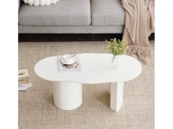 Mesa De Centro|Hauss Spole Mesa de centro irregular branca 100 cm com base cilíndrica estável, em MDF lacado Branco