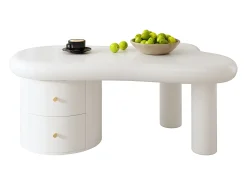 Mesa De Centro|Merax Mesa de centro irregular - 97 x 64 x 42 cm - com 2 gavetas - Ideal para sala de estar - MDF - Branco