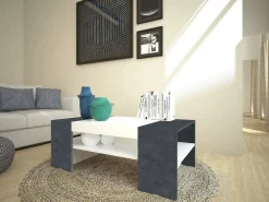 Mesa De Centro*Dmora Mesa de centro Jonni, Mesa de centro baixa, Porta-revistas, 100% Fabricado na Itália, 110x60h40 cm, brilhante e ardósia Branco