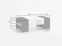 Mesa De Centro*Dmora Mesa de centro Jonni, Mesa de centro baixa, Porta-revistas, 100% Fabricado na Itália, 110x60h40 cm, brilhante e ardósia Branco