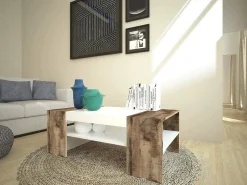 Mesa De Centro*Dmora Mesa de centro Jonni, Mesa de centro baixa, Porta-revistas, 100% Fabricado na Itália, 110x60h40 cm, brilhante e Bordo Branco