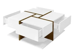 Clearance Hauss Spole Mesa de centro lacada de alto brilho com 4 gavetas - Branca e madeira 78 x 78 x 36 cm Branco