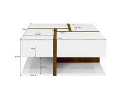 Clearance Hauss Spole Mesa de centro lacada de alto brilho com 4 gavetas - Branca e madeira 78 x 78 x 36 cm Branco