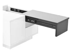 Mesa de centro laqueada com iluminação LED, tampo extensível em preto e , e espaço de armazenamento oculto.^ Mesa De Centro