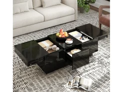 Merax Mesa de centro laqueada de alto brilho com gavetas e compartimento deslizante - 100 x 50 x 31 cm - aglomerado - preta^ Mesa De Centro