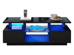 Best Merax Mesa de centro laqueada de alto brilho - 100 x 50 x 36 cm - com 2 gavetas + LEDs + espaço de armazenamento aberto + divisória de vidro - aglomerado - preta Preto