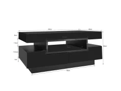 Discount Mesa de centro LED branca moderna, móvel para sala de estar, mesa de centro com espaço de armazenamento e quatro gavetas, preta. Preto