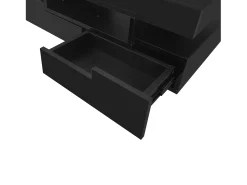 Discount Mesa de centro LED branca moderna, móvel para sala de estar, mesa de centro com espaço de armazenamento e quatro gavetas, preta. Preto