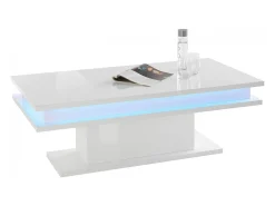 Mesa De Centro|Dmora Mesa de centro Leon, Mesa de centro baixa, Porta-revistas, 100% Fabricado na Itália, 100x55h42 cm, brilhante com luz LED Branco