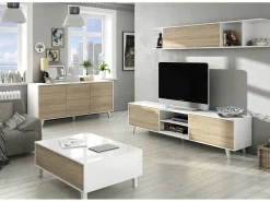 Mesa De Centro|Dmora Mesa de centro Lincoln, Mesa de centro com tampo elevável, Mesa baixa de sala, 100x68h38 cm, brilhante e carvalho Branco