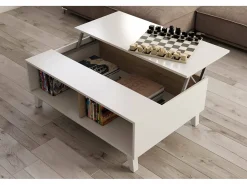 Mesa De Centro|Dmora Mesa de centro Lincoln, Mesa de centro com tampo elevável, Mesa baixa de sala, 100x68h38 cm, brilhante e carvalho Branco
