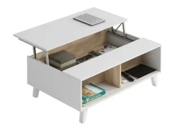 Mesa De Centro|Dmora Mesa de centro Lincoln, Mesa de centro com tampo elevável, Mesa baixa de sala, 100x68h38 cm, brilhante e carvalho Branco