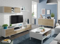 Mesa De Centro|Dmora Mesa de centro Lincoln, Mesa de centro com tampo elevável, Mesa baixa de sala, 100x68h38 cm, brilhante e carvalho Branco