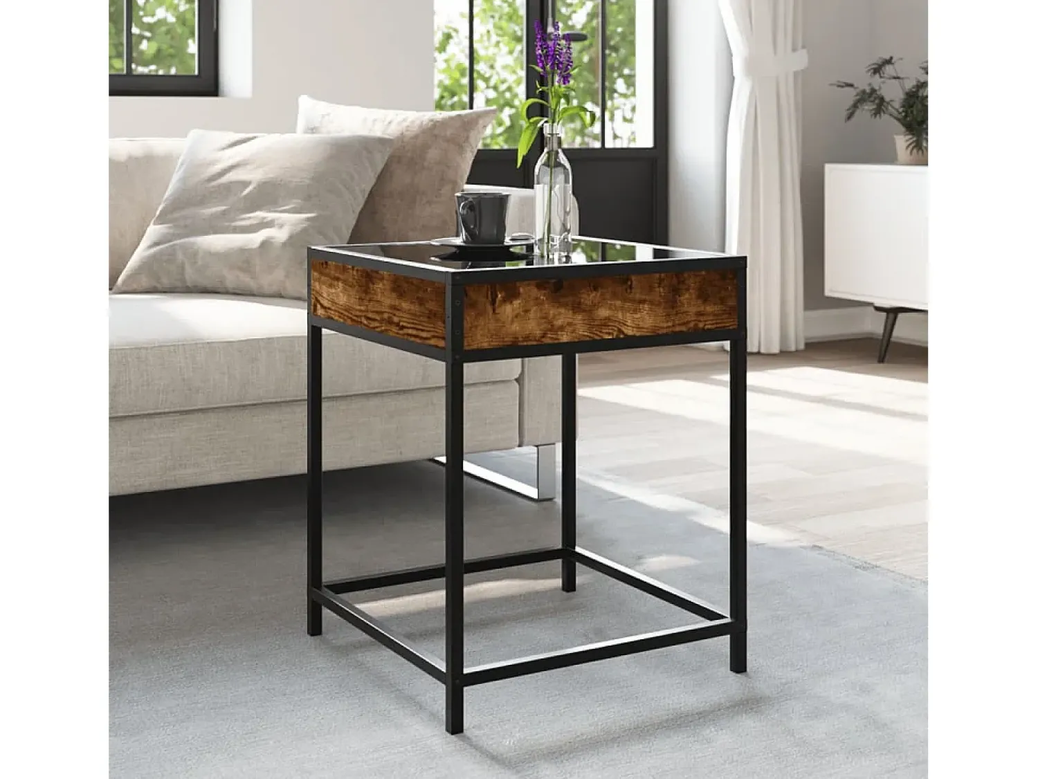 Mesa De Centro|vidaxl Mesa de centro luzes LED Infinity 40x40x51 cm carvalho fumado Natural claro